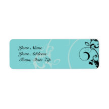 Black and Turquoise Floral Scroll Custom Return Address Label