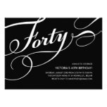 Black and White 40th Birthday Invitations