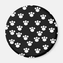 Black and White Animal Paw Print Pattern. Magnets