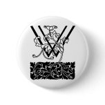 Black and White Art Deco Floral Monogram W Pinback Buttons