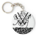 Black and White Art Deco Floral Monogram W Keychains