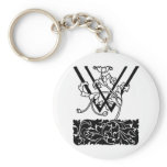 Black and White Art Deco Floral Monogram W Key Chain