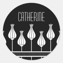 Black and White Art Deco Floral Stickers