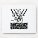 Black and White Art Deco Monogram W Floral Mouse Pad