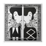 Black-and-white art nouveau silhouettes tiles