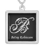 Black and White B Monogram Initial Personalized Personalized Necklace