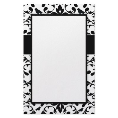 black and white birds intricate damask stationery design by dooni_damask