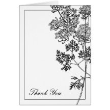 Black and White Botanical Illustration Thank You Cards