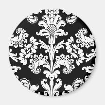 Black and White Brocade Fridge Magnets