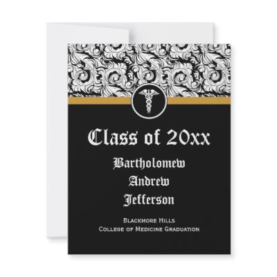 Black and White Caduceus Medical School Graduation by CustomInvites