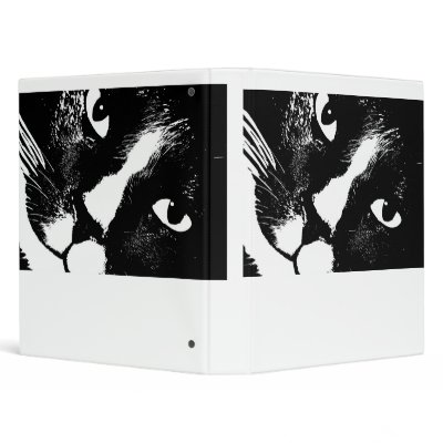 Black and white cat face close up 3 ring binder by SusansZooCrew