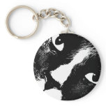 Black and white cat face close up keychain