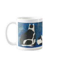 black and white cats under moon coffee mug