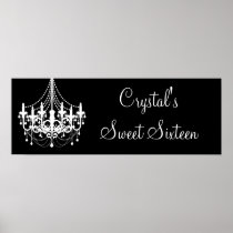 Black and White Chandelier Sweet 16 Banner