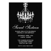 Black and White Chandelier Sweet Sixteen Birthday Custom Invitations