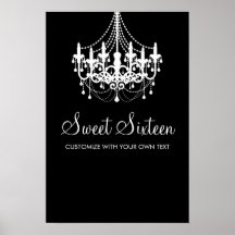 Black and White Chandelier Sweet Sixteen Birthday Print