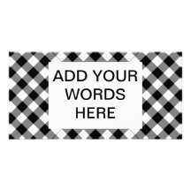 Black and white checked background picture card