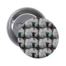 Black and White Checkered with Small Red Flowers Pinback Buttons