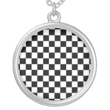 Black and white chequered pattern personalized necklace