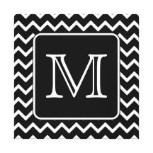 Black and White Chevron with Custom Monogram. Stretched Canvas Prints
