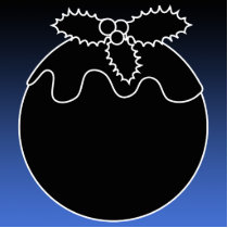Black and White Christmas Pudding. On Blue. Photo Cutout