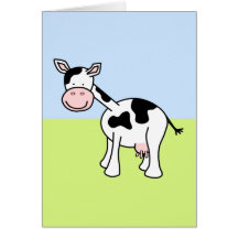 Black and White Cow Cartoon. Greeting Card