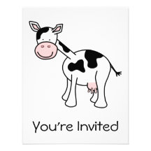 Black and White Cow Cartoon. Invite
