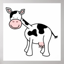 Black and White Cow Cartoon. Posters