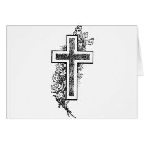 Black and white crossstich cross with flowers cards