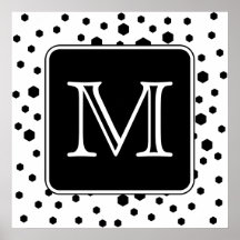 Black and White Custom Monogram. Hexagon Dots. Poster