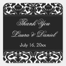 Black and White Damask 1.5" Thank You Sticker