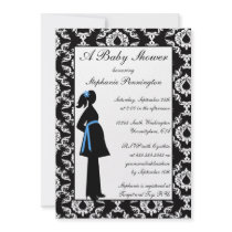 Black and white damask baby boy shower invitation