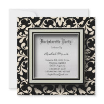 Black and White Damask Bachelorette Party Invite