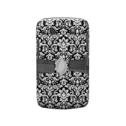 black and white damask flourish blackberry cases