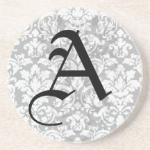 black and white damask flourish drink coaster