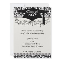 black and white damask flourish graduation personalized invitation