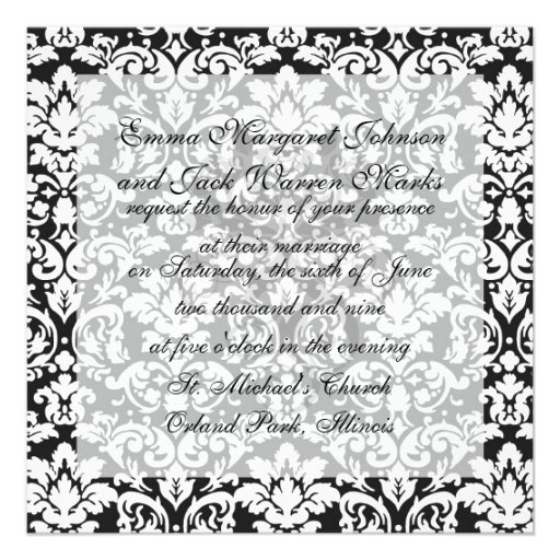 black and white damask flourish personalized invitation