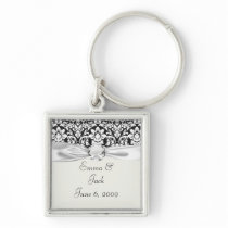 black and white damask flourish key chains