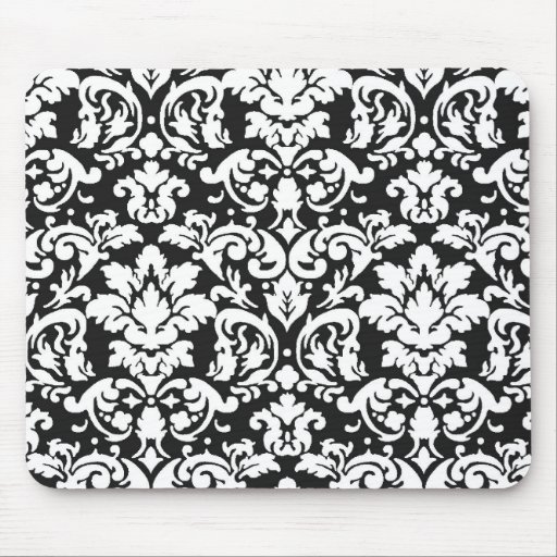 black and white damask flourish mousepads