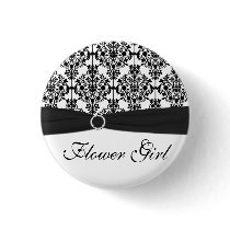 Black and White Damask Flower Girl Pin