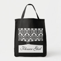 Black and White Damask Flower Girl Tote Bag