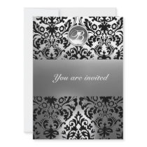 BLACK AND WHITE DAMASK GEM STONE MONOGRAM