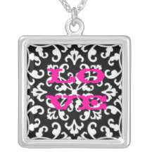 Black and White Damask Love Necklace