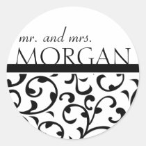 Black and White Damask Married Names stickers