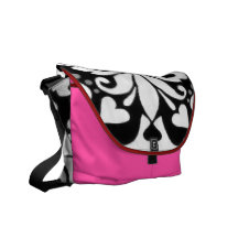 Black and White Damask Messenger Bags