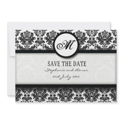 Black and White Damask Monogram Save The Date Card Invite by Eternalflame