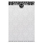 Black and White Damask Monogram Customized Stationery
