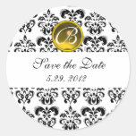BLACK AND WHITE DAMASK MONOGRAM yellow topaz Sticker