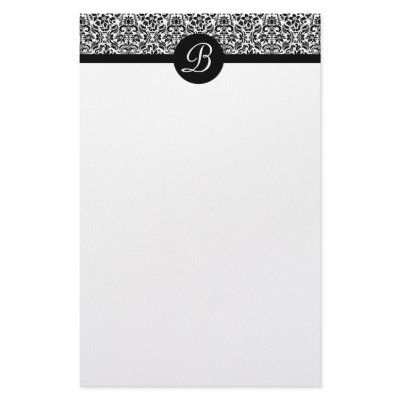 Black and White Damask Monogrammed Stationary Stationery Paper by CustomWeddingDesigns