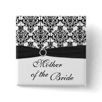 Black and White Damask Mother of the Bride Pin